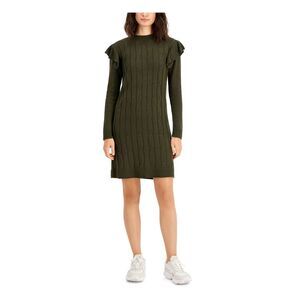 BAR III DRESSES Womens Green Cable-knit Unlined Pullover Short Sweater Dress L